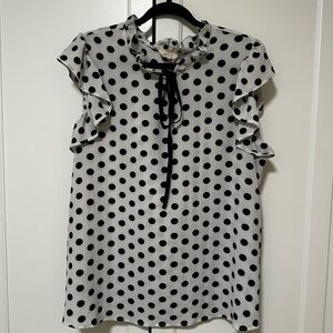 Black & White Polka Dot Ruffle Blouse 2X
